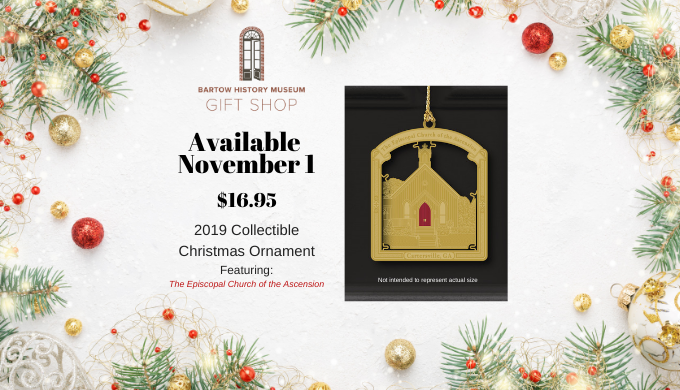 The 2019 Bartow History Museum collectible ornament features The Epsicopal Church of the Ascension.