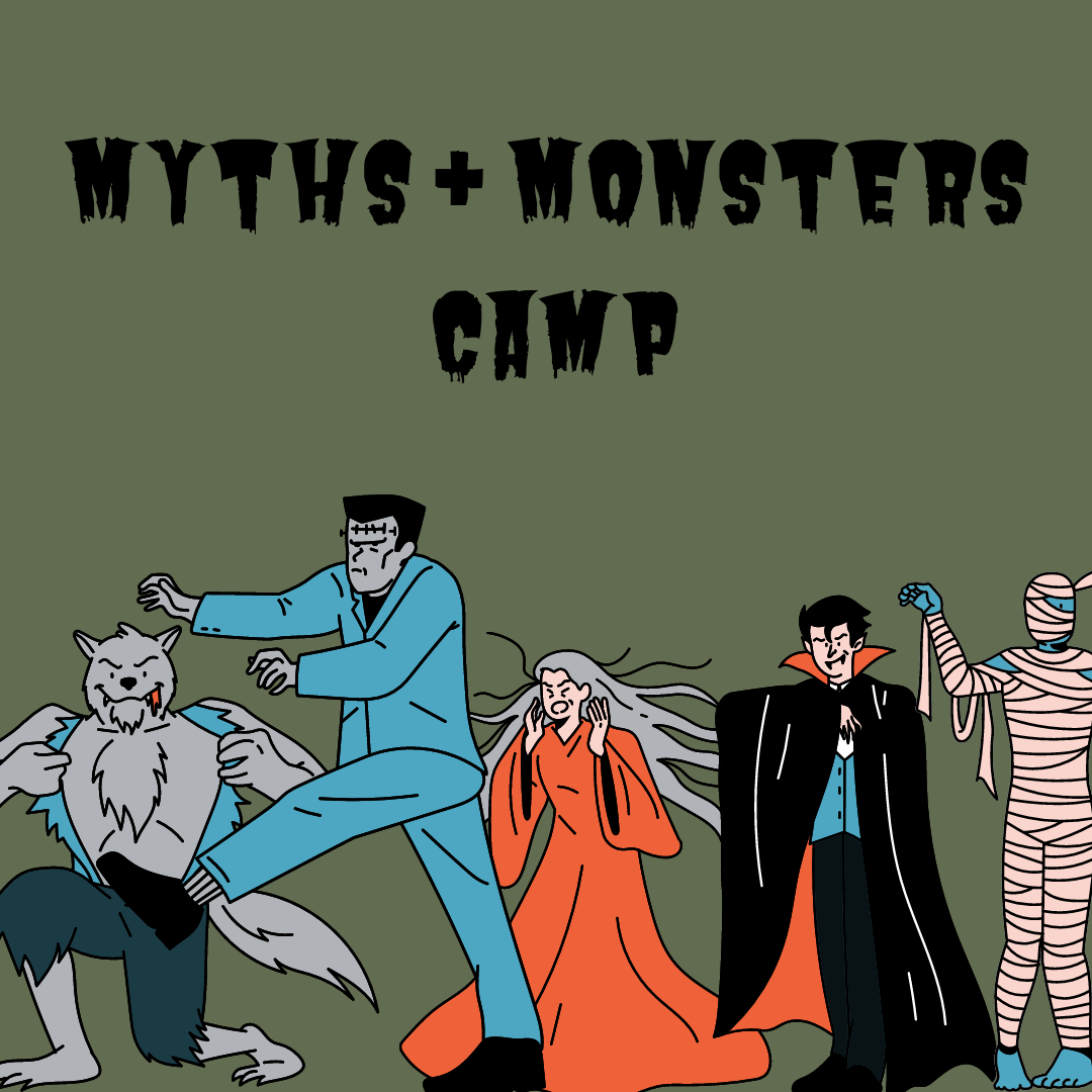 graphic featuring a mummy, vampire, screaming banshee, Frankenstein's monster, and a werewolf