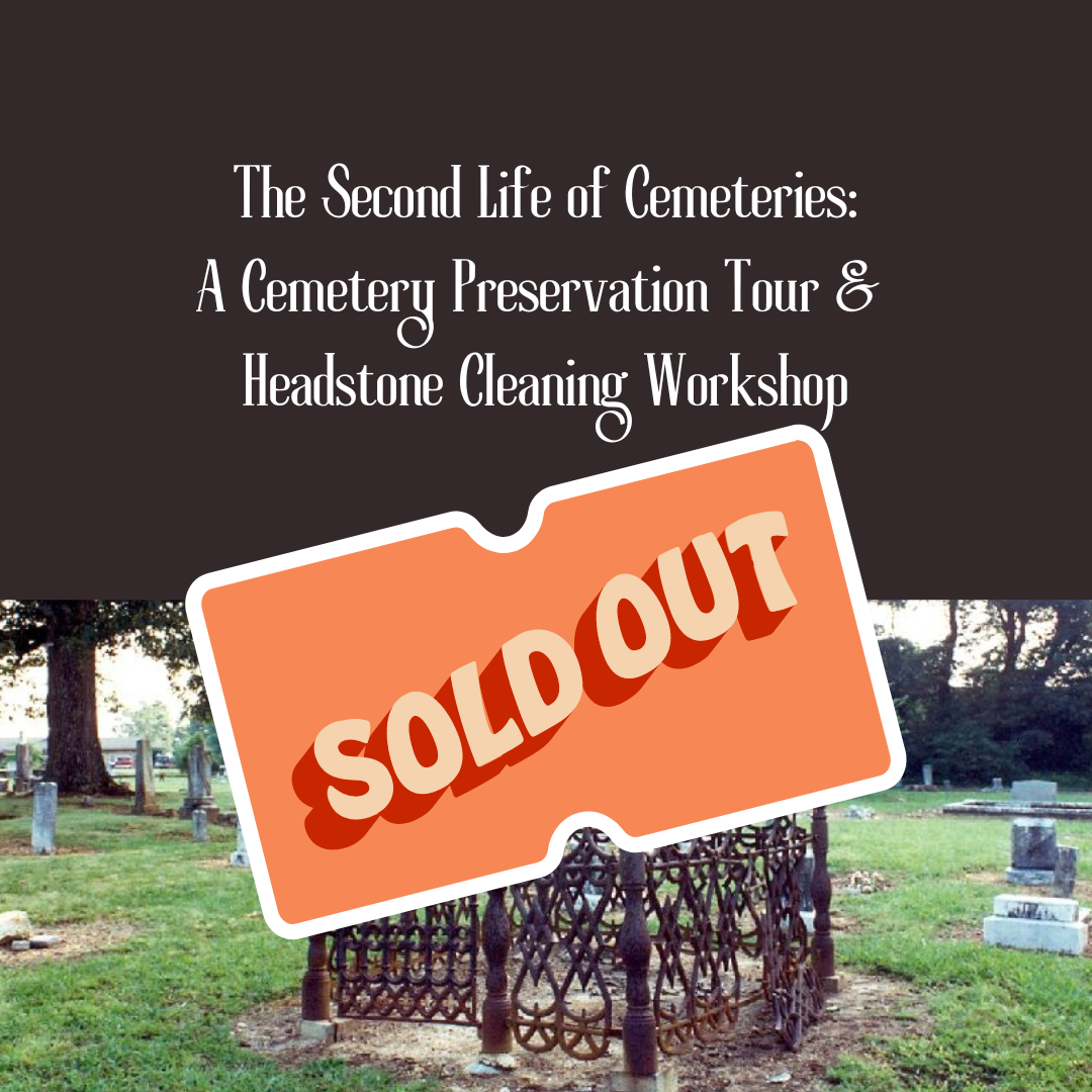 graphic including photo of fenced in graves at the Euharlee Presbyterian cemetery with Sold Out superimposed on top