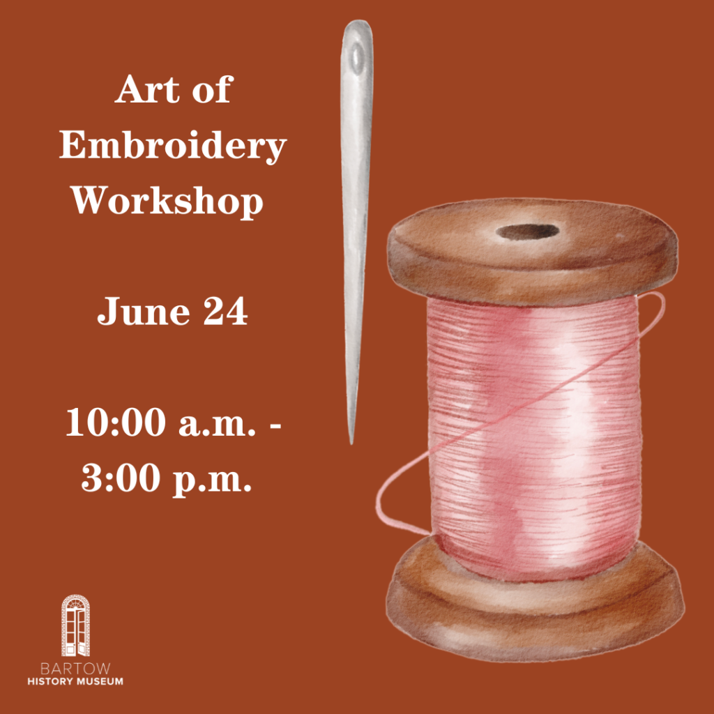 Graphic featuring a bobbin with peach/pink thread and a needle