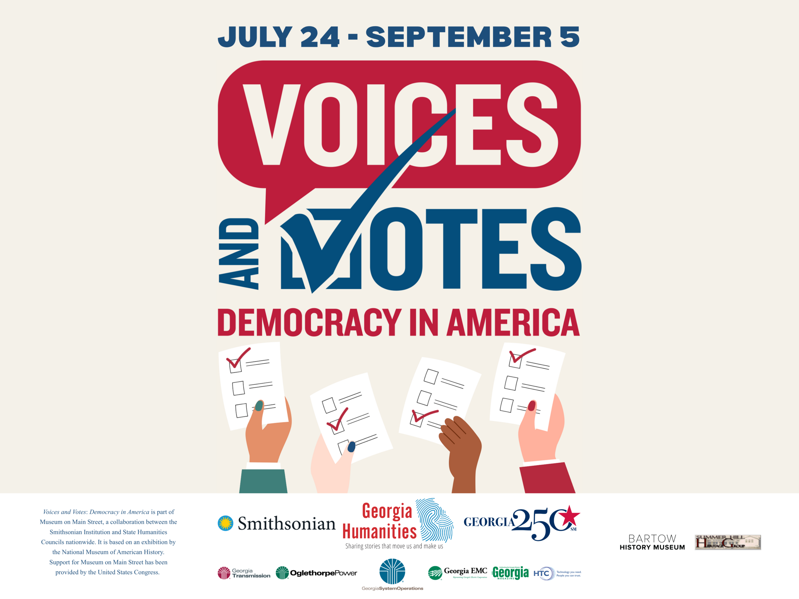 Voices and Votes Democracy in America – Lawn Sign w. Logos (1)